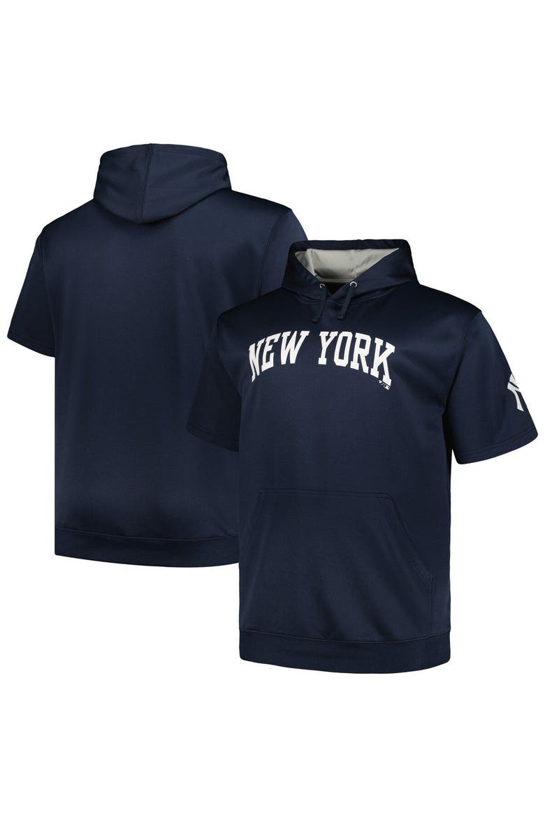 Men's Profile Navy New York Yankees Big & Tall Contrast Short Sleeve Pullover Hoodie, Main, color, Navy