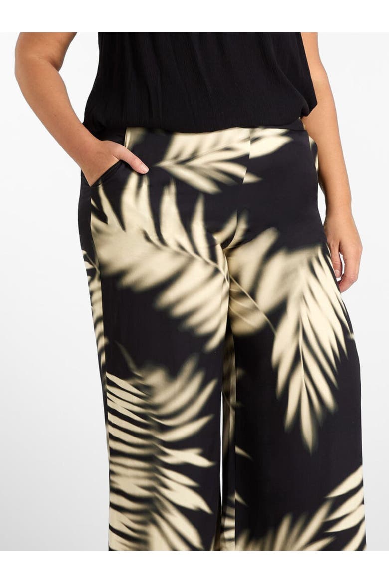 Leaf Print Wide Leg Pull On Pants, Alternate, color, Mono