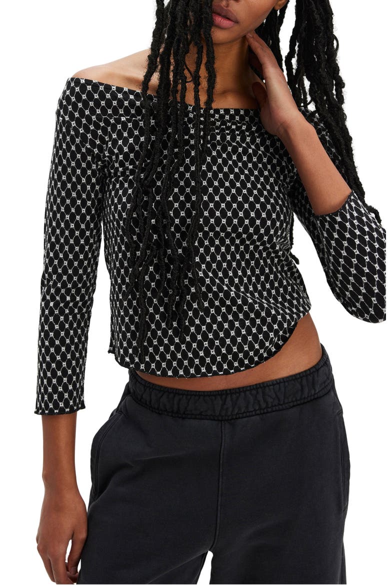 Gia Eyelet Embroidered Off the Shoulder Top, Main, color, BLACK COMBO