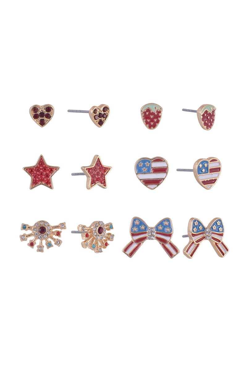 Hallmark 6 pack Americana Theme Stud Earring Set, Main, color, Red