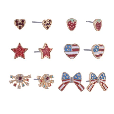 6 pack Americana Theme Stud Earring Set