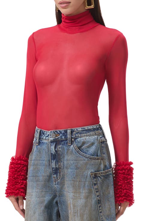 Helena Ruffle Trim Long Sleeve Mesh Shirt