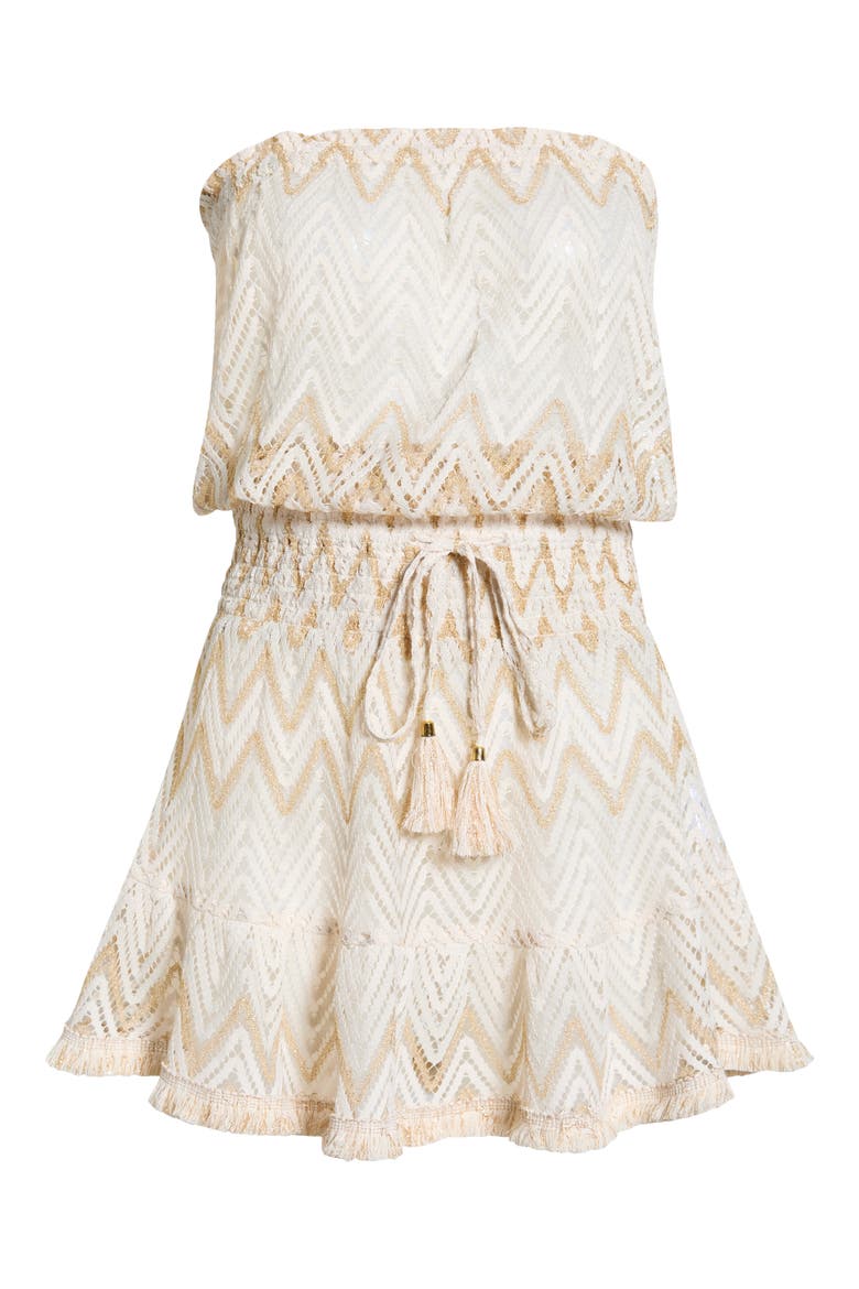 Lauryn Metallic Chevron Strapless Sheer Cover-Up Sundress, Alternate, color, SANDSTONE CHEVRON