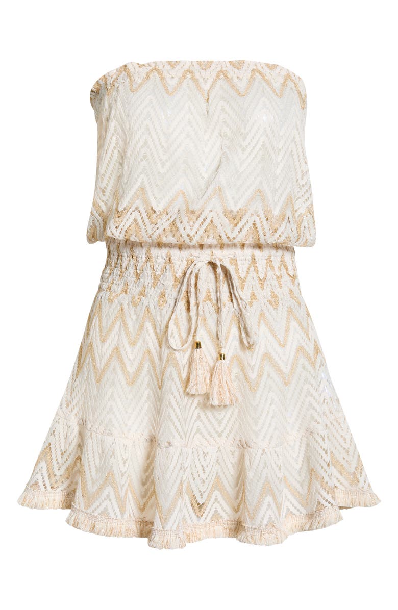 Ramy Brook Lauryn Metallic Chevron Strapless Sheer Cover-Up Sundress, Alternate, color, Sandstone Chevron