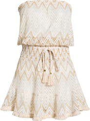 Ramy Brook Lauryn Metallic Chevron Strapless Sheer Cover-Up Sundress