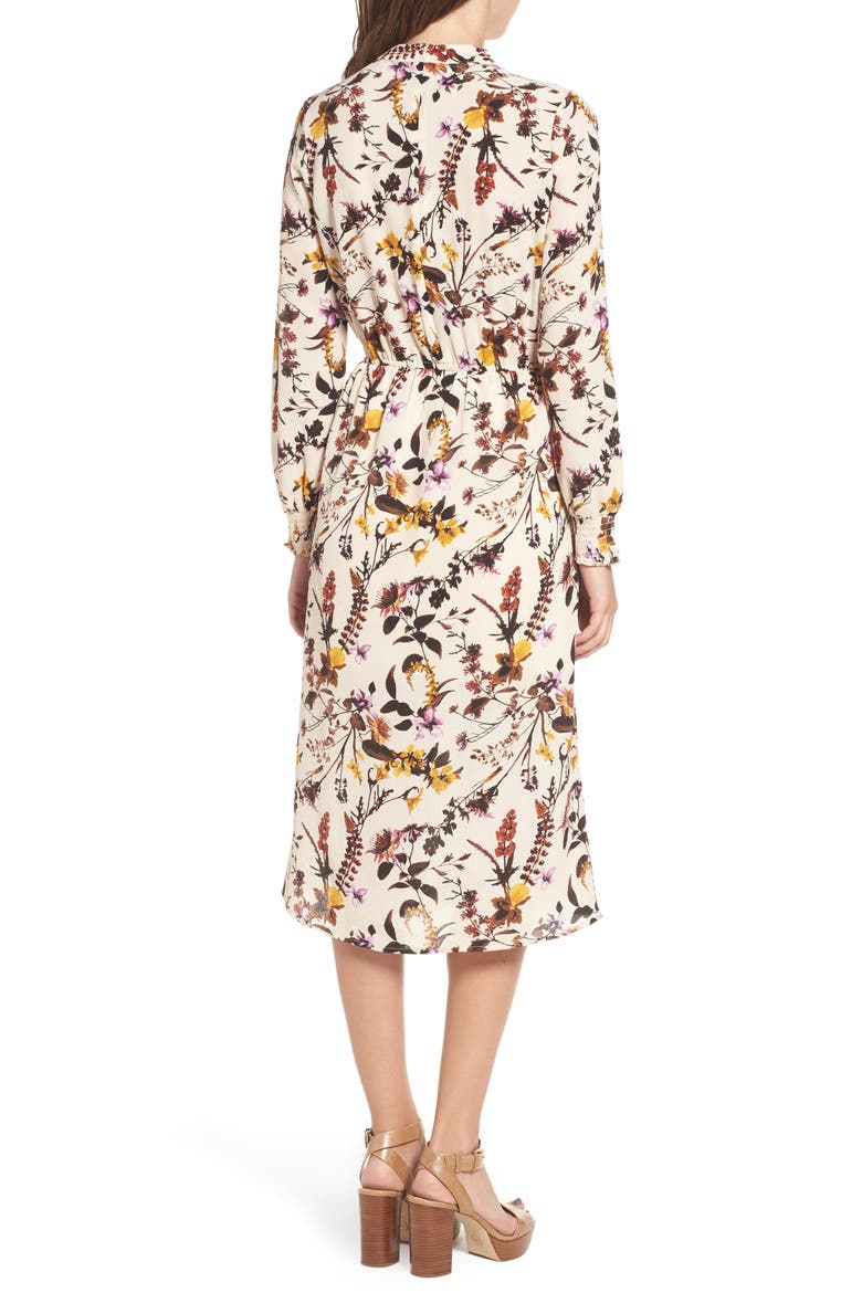 Gigi Floral Surplice Midi Dress, Alternate, color, NUDE FLORAL