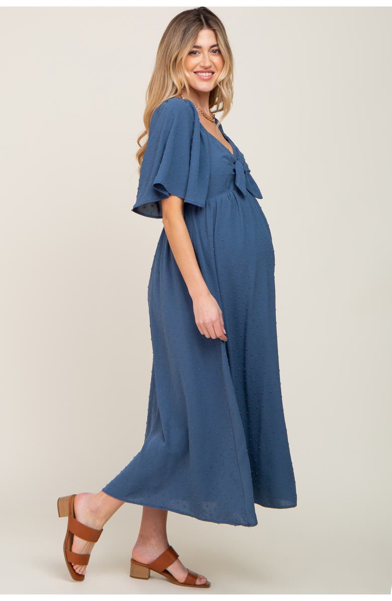 PinkBlush Textured Dot Front Tie Ruffle Sleeve Midi Dress, Alternate, color, Navy Blue