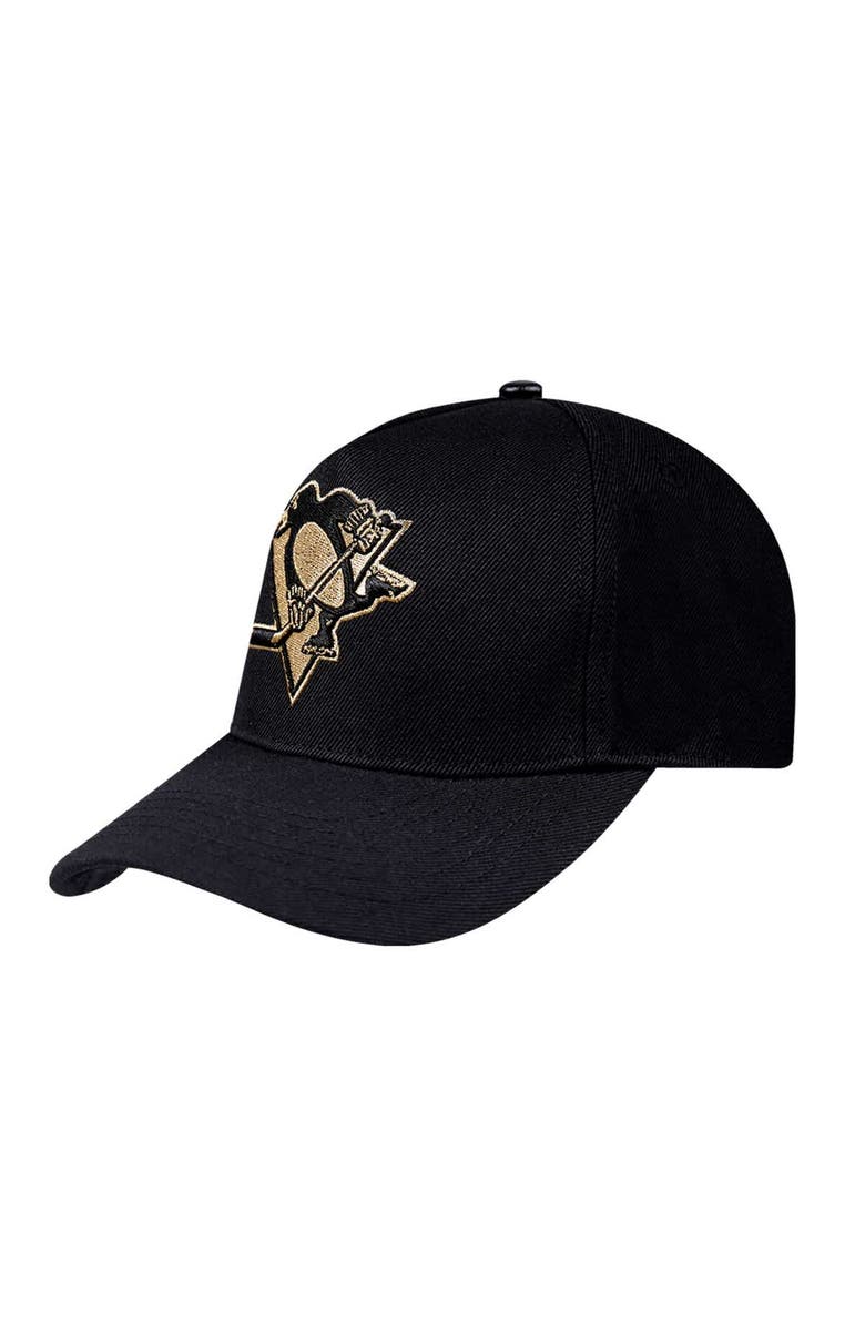 PRO STANDARD Men's Pro Standard Black Pittsburgh Penguins Metallic Logo Pinch Front Adjustable Hat, Alternate, color, Black