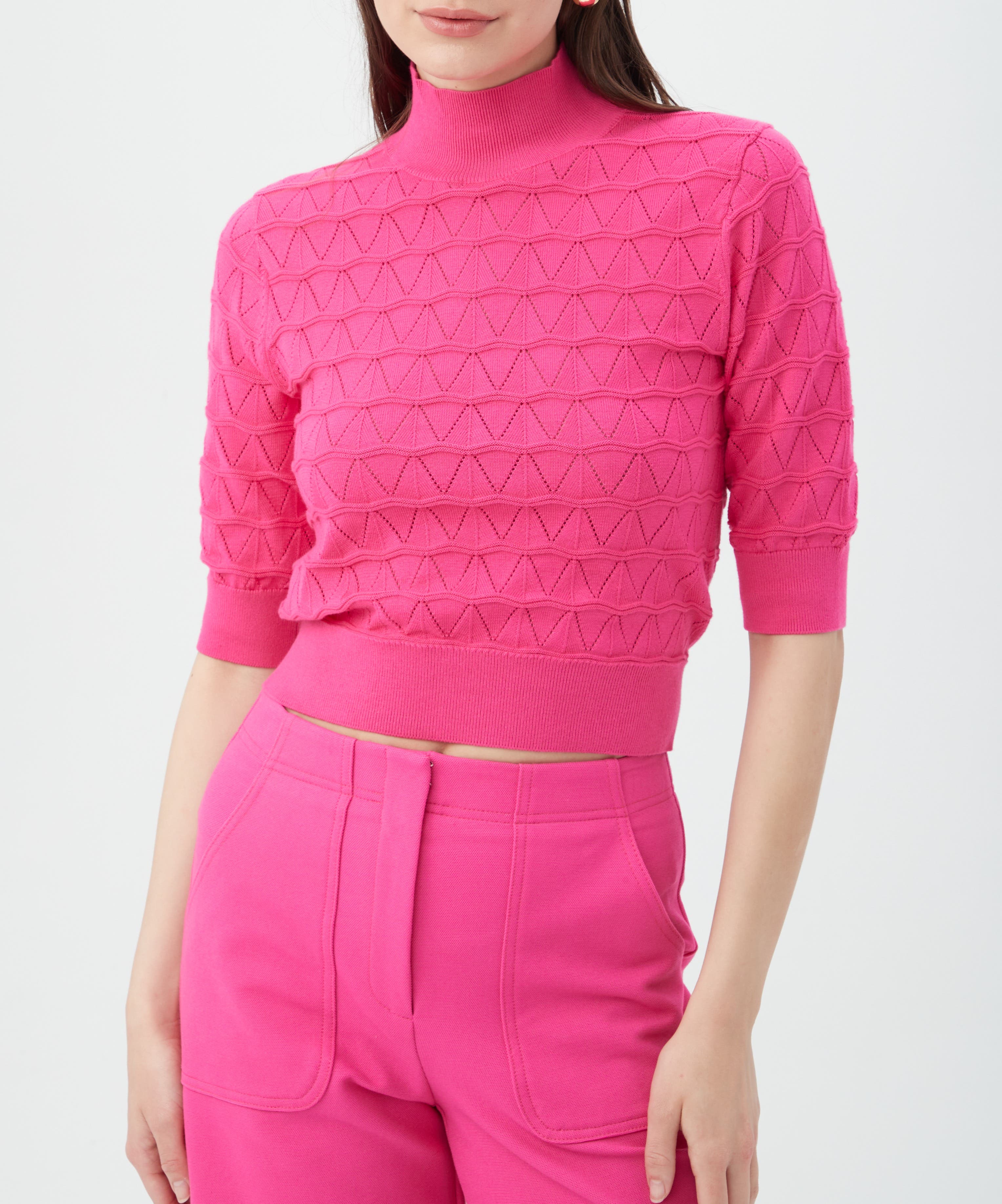 hot pink mock turtleneck