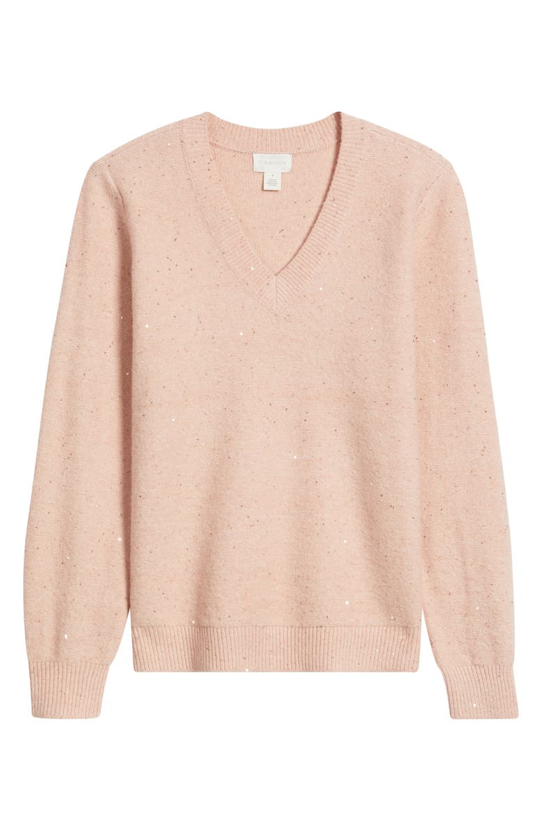 Caslon<sup>®</sup> Sequin V-Neck Sweater, Alternate, color, Pink Smoke