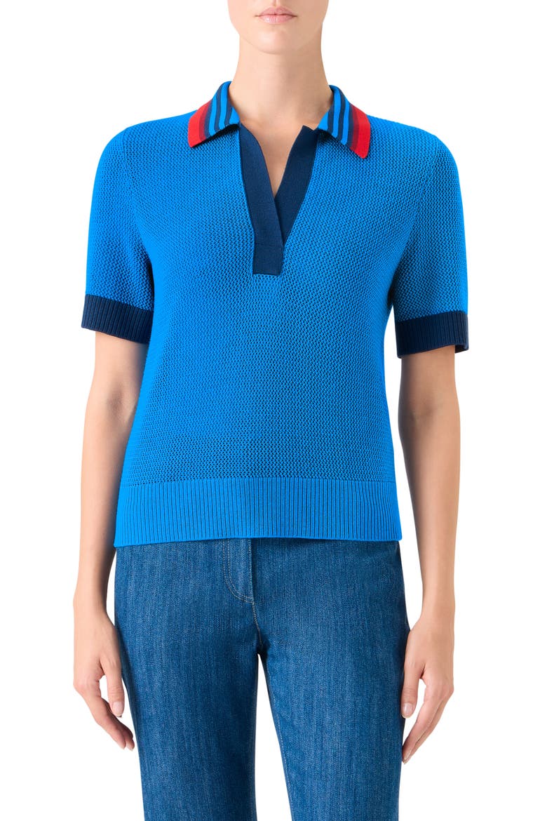 Short Sleeve Virgin Wool Polo Sweater, Main, color, COBALT BLUE-MULTI