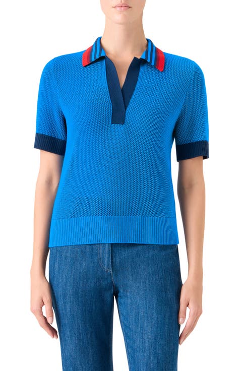 Short Sleeve Virgin Wool Polo Sweater