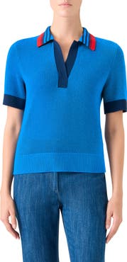 Akris punto Short Sleeve Virgin Wool Polo Sweater