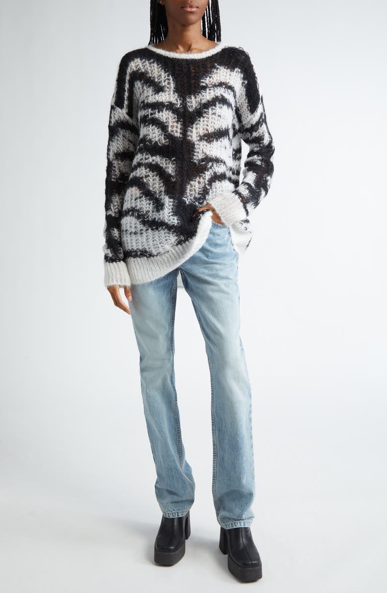 Stella McCartney Tiger Stripe Openwork Knit Sweater, Alternate, color, 