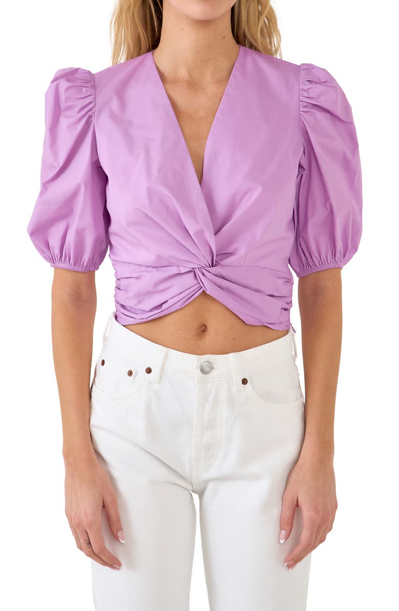 English Factory Puff Sleeve Crop Top, Alternate, color, Lilac