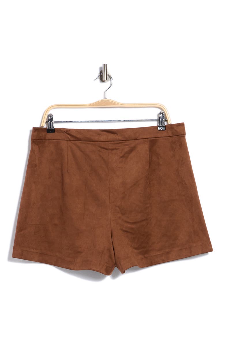 Pleated Faux Suede Shorts, Alternate, color, CHESTNUT