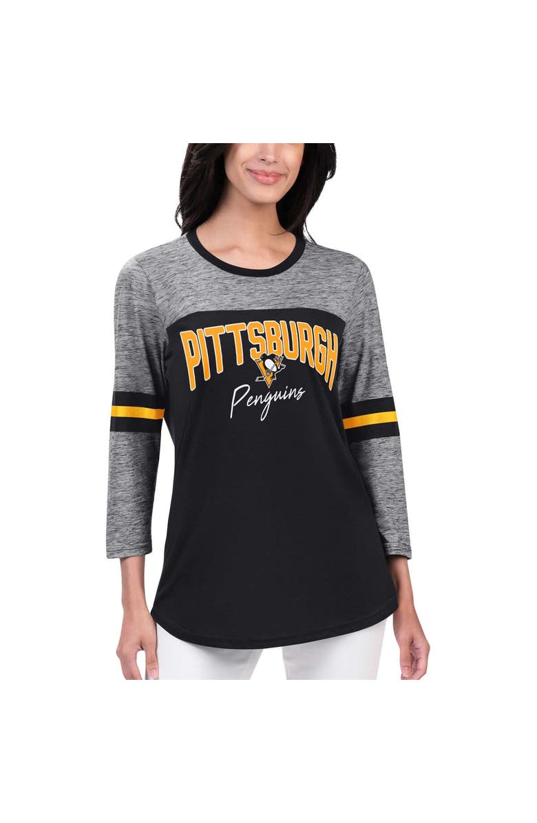 G-III 4HER BY CARL BANKS Women's G-III 4Her by Carl Banks Black Pittsburgh Penguins Play The Game 3/4-Sleeve T-Shirt, Main, color, Black