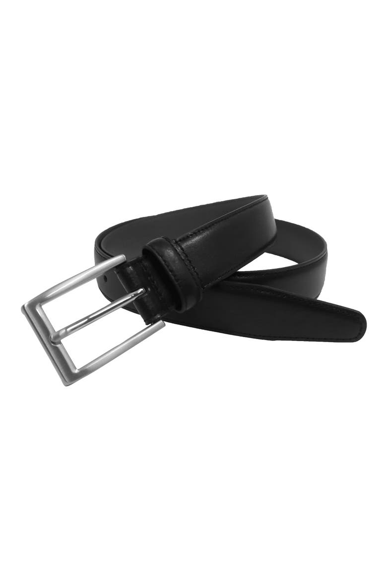 Stitched Leather Belt, Alternate, color, BLACK