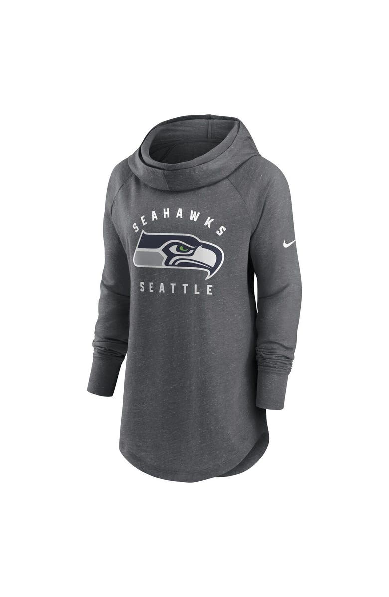 Nike Women's Nike Heather Charcoal Seattle Seahawks Raglan Funnel Neck Pullover Hoodie, Alternate, color, Heather Charcoal