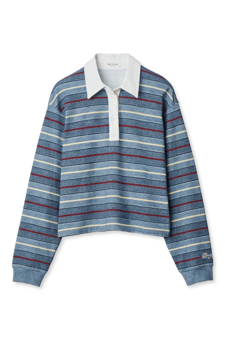 Miramar Cropped Rugby Polo Sweatshirt, Alternate, color, INDIGO STRIPE
