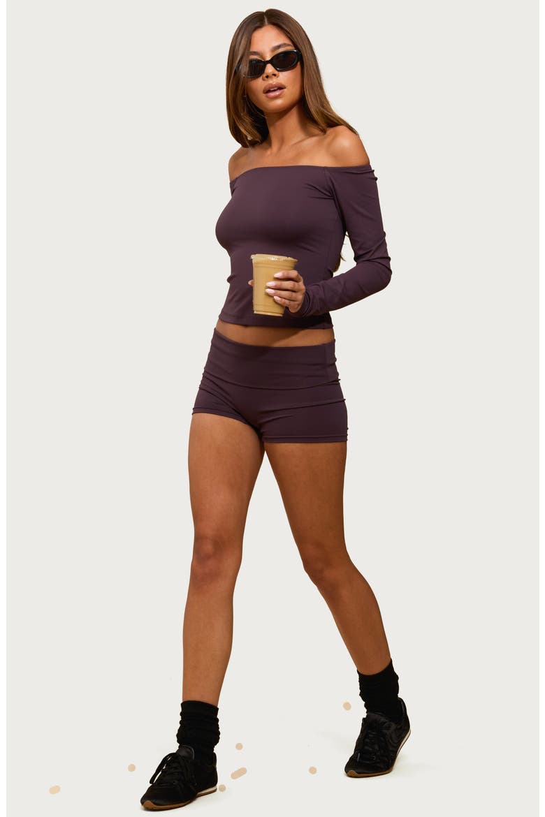 Tezia Off the Shoulder Long Sleeve Crop Top, Alternate, color, PLUM