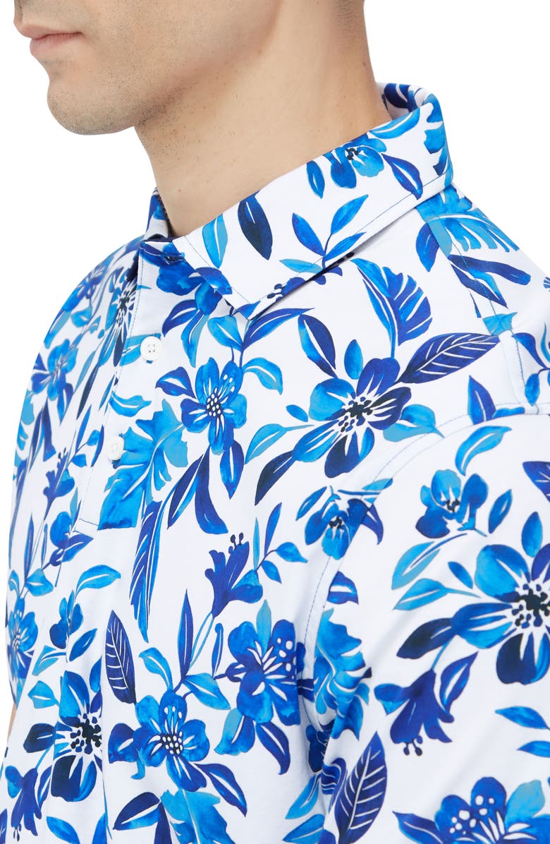 Bugatchi Hendrix Digital Floral Print Pima Cotton Polo, Alternate, color, Classic Blue