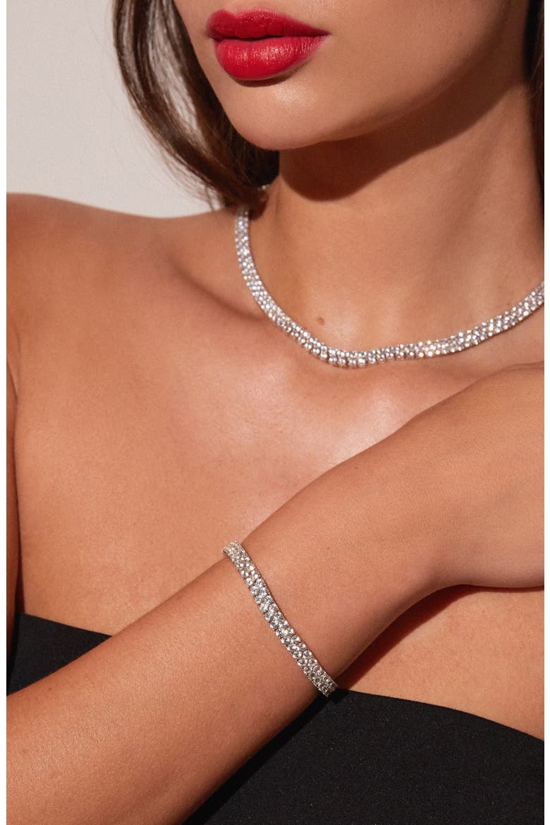 Lab Grown Sapphire Double Row Tennis Necklace, Alternate, color, White