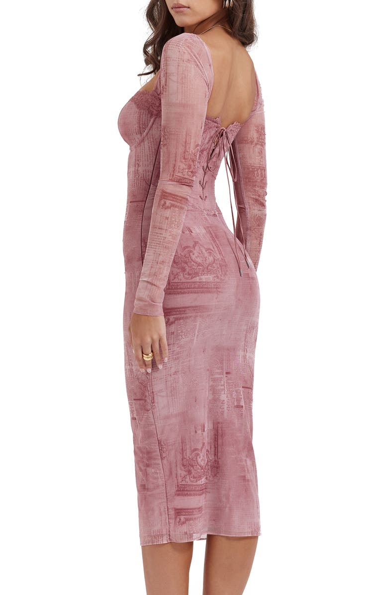 HOUSE OF CB Seraphina Corset Detail Long Sleeve Dress, Alternate, color, Grape Print