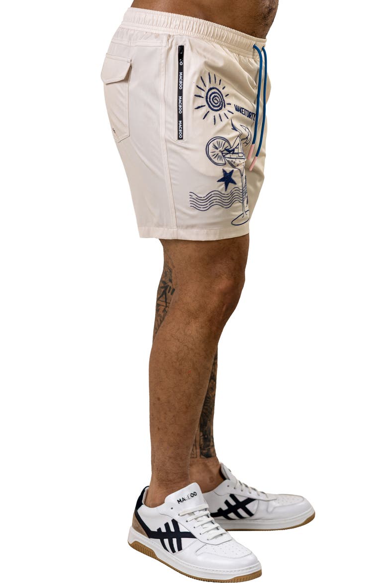 Marty Embroidered Swim Trunks, Alternate, color, WHITE