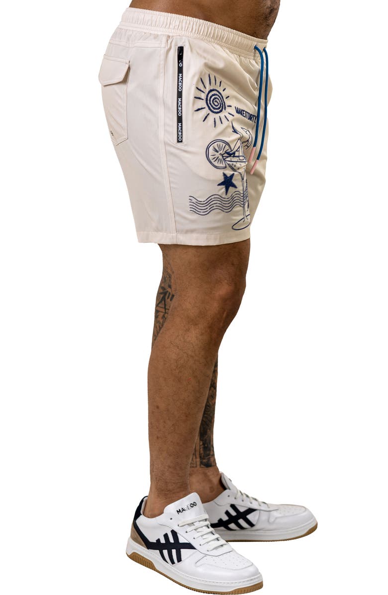 Maceoo Marty Embroidered Swim Trunks, Alternate, color, White
