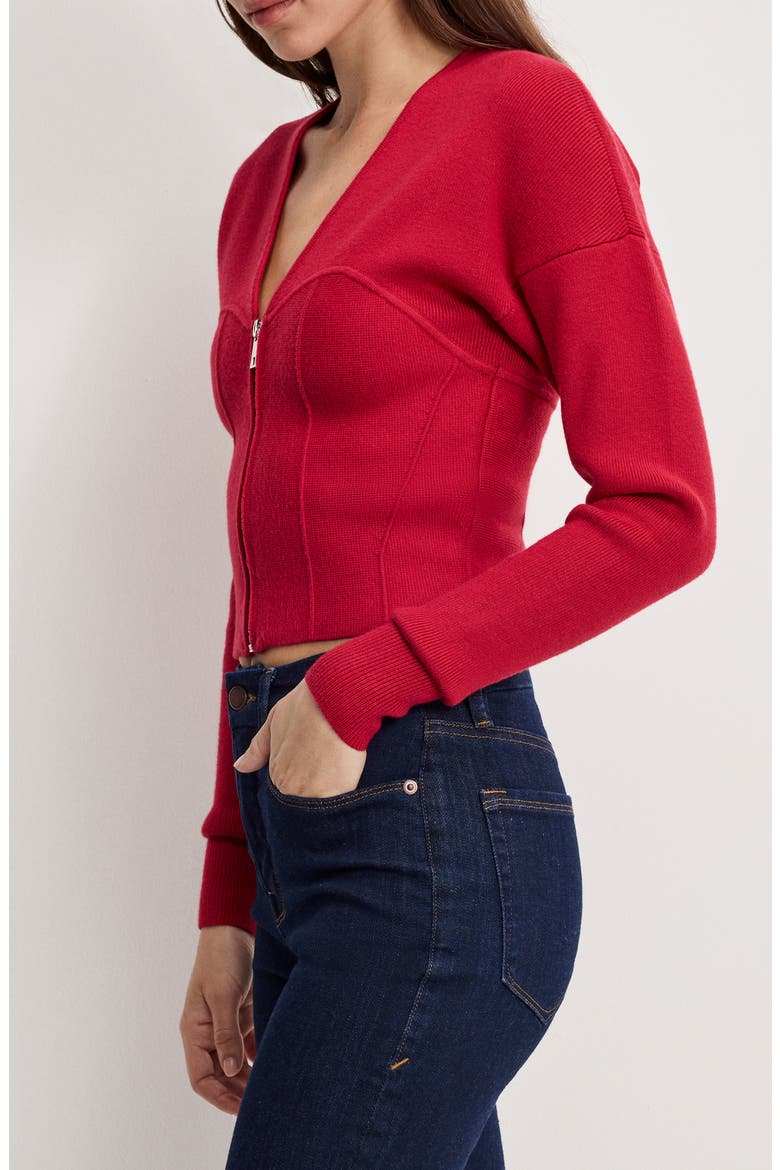 Zip Front Bustier Sweater, Alternate, color, RUBY