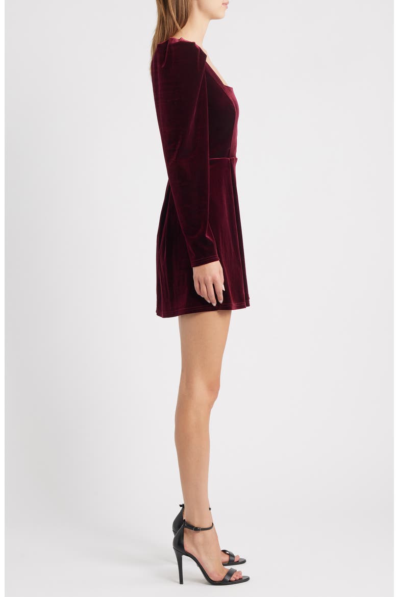 Skye Long Sleeve Velvet Cocktail Minidress, Alternate, color, BURGUNDY