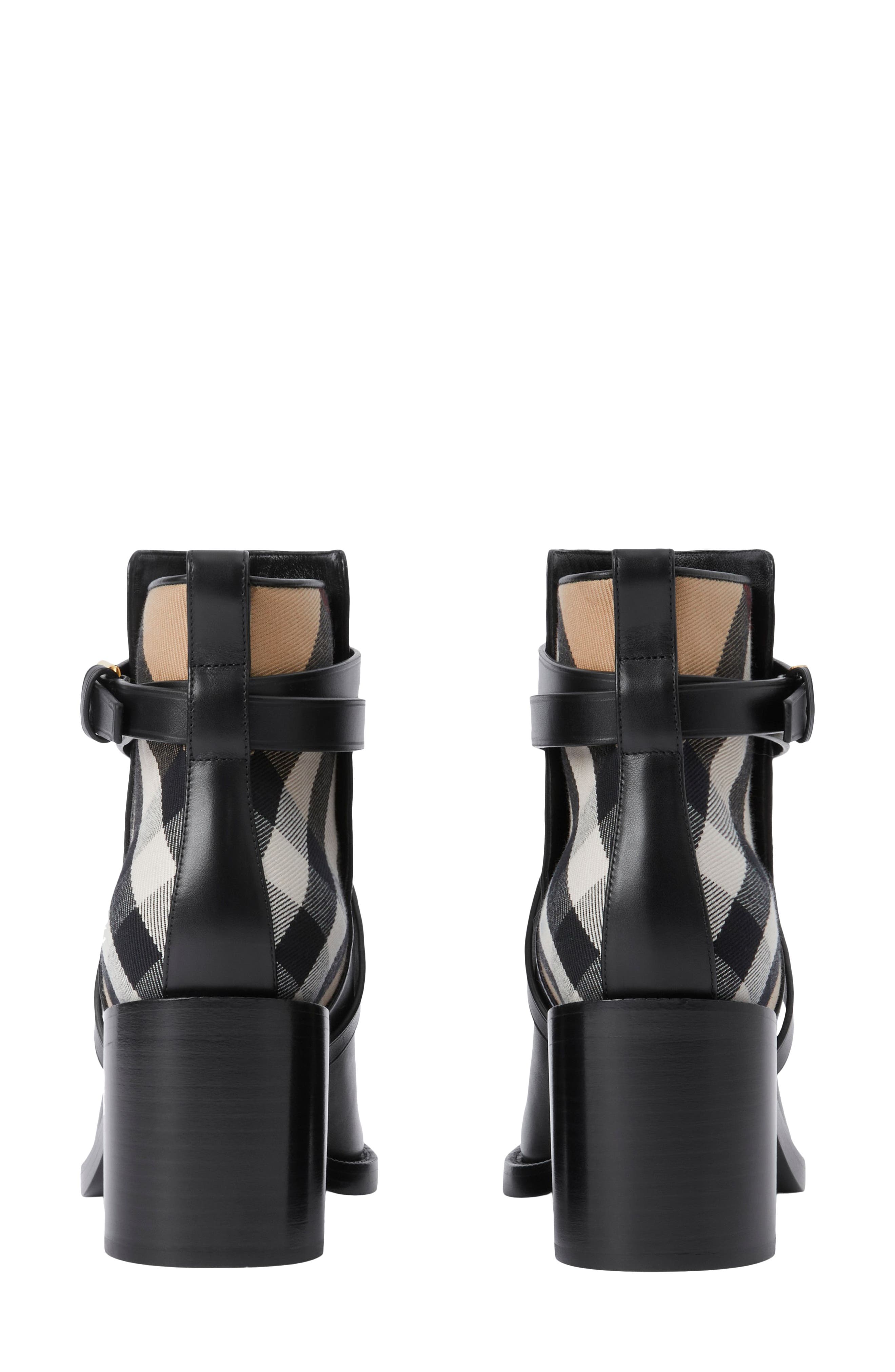 Burberry Pryle Check Block Heel Bootie, Alternate, color, Black-Archive Beige