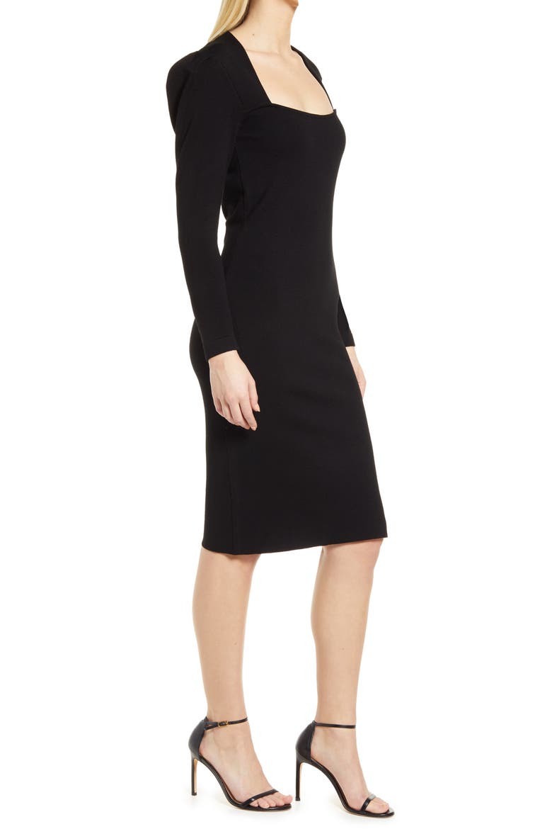 Long Sleeve Body-Con Dress, Alternate, color, BLACK