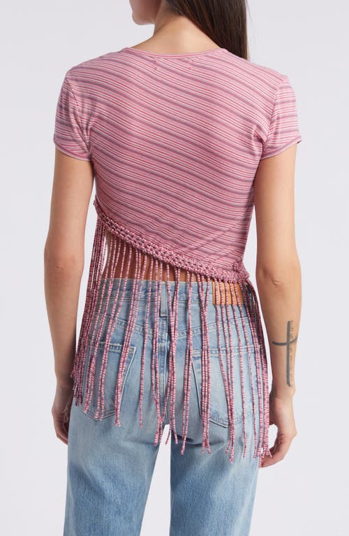 Faithfull The Brand Maceio Stripe Fringe T-shirt In Vermillion/khaki Stripe
