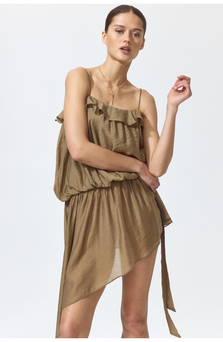 H&M Asymmetric dress with flounce trim, Main, color, Khaki Green