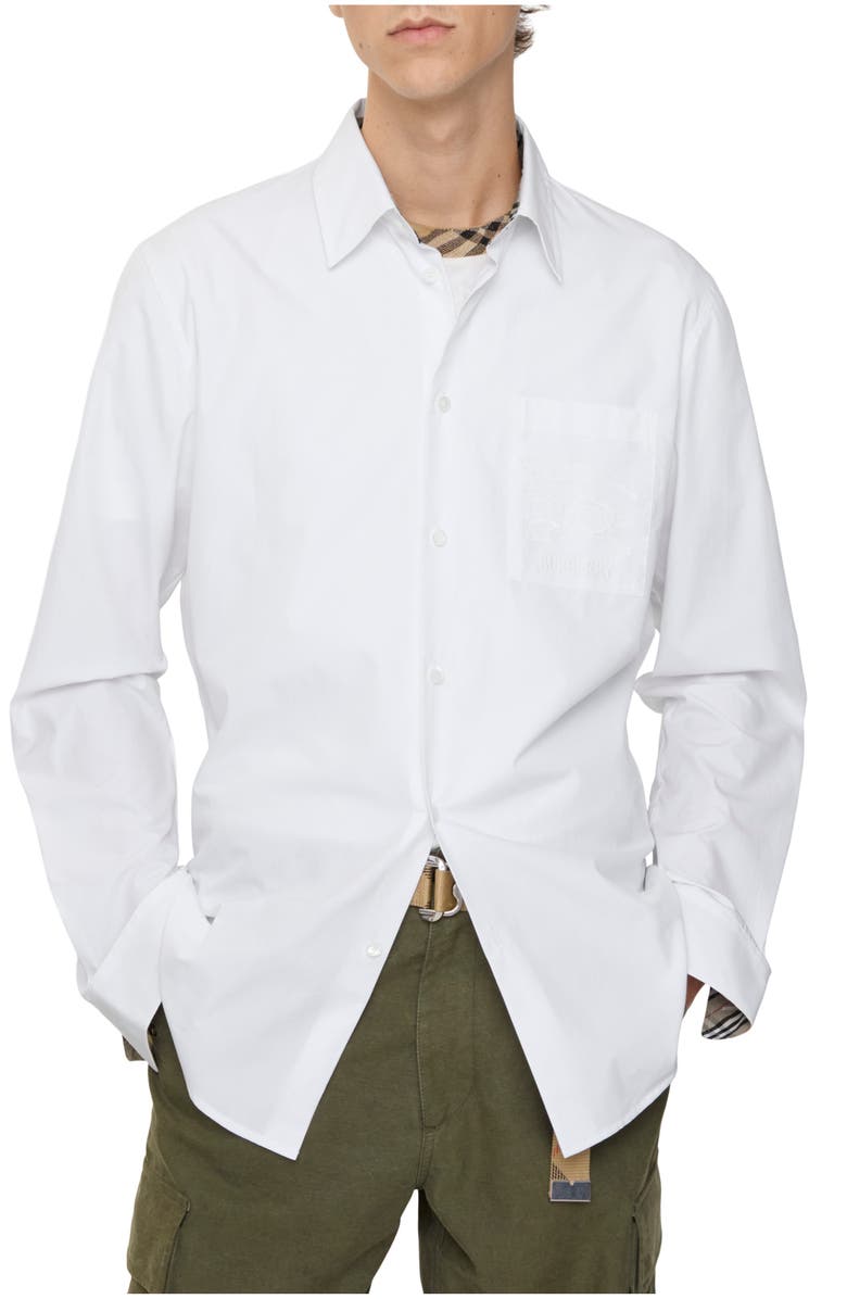 Burberry Regular Fit Cotton Poplin Shirt, Main, color, Optic White