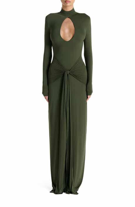 Naked Wardrobe Cutout Tie Front Long Sleeve Maxi Dress
