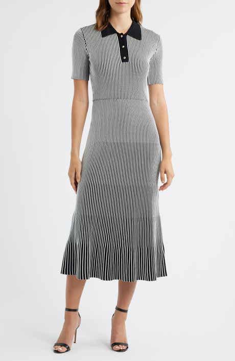 Collared Short Sleeve Ribbed Sweater Dress