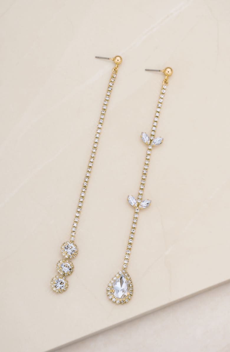 Ettika Crystal Mismatched Drop Earrings, Alternate, color, Gold