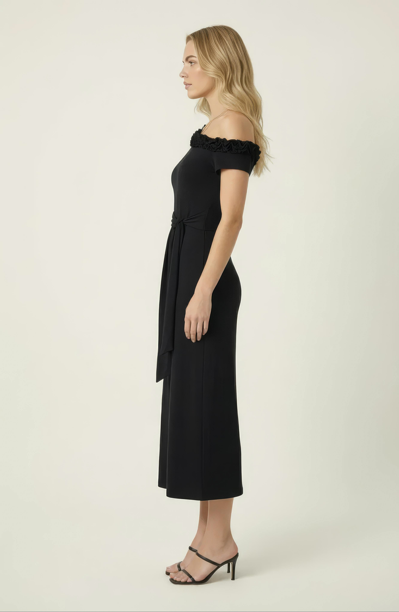 Modenaire One Shoulder Midi Dress, Alternate, color, Black