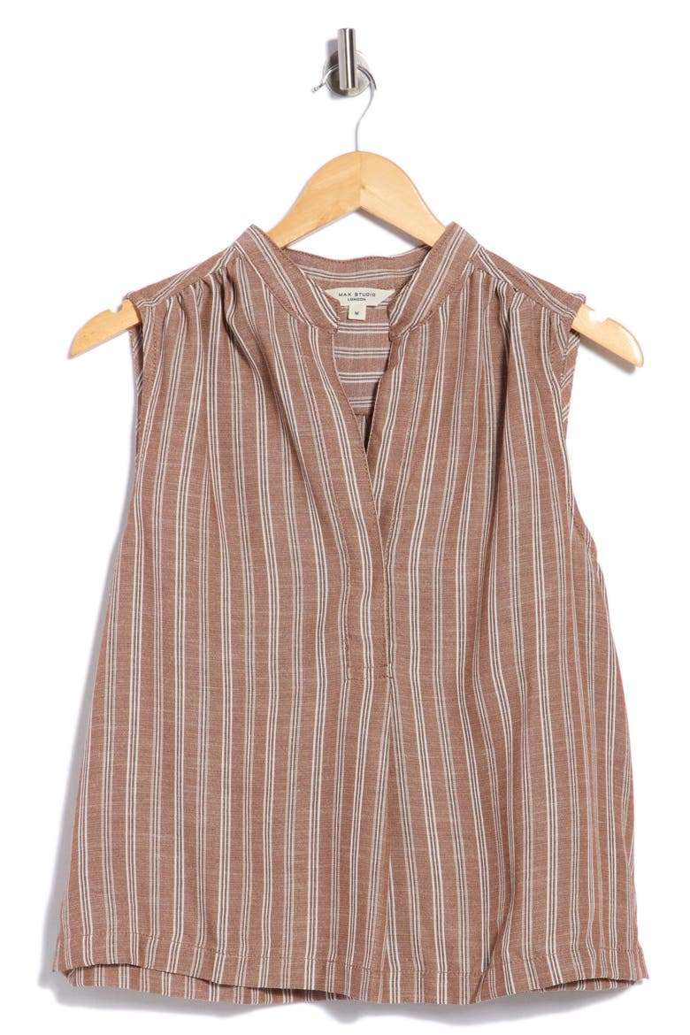 Striped Sleeveless Stand Collar Top, Alternate, color, MOCHA STRIPE
