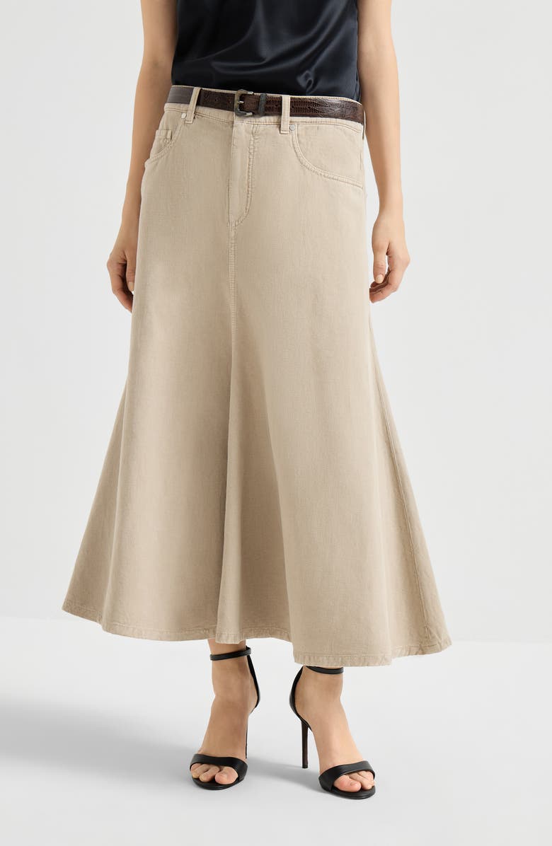 Brunello Cucinelli Five-pocket flared skirt, Alternate, color, Beige