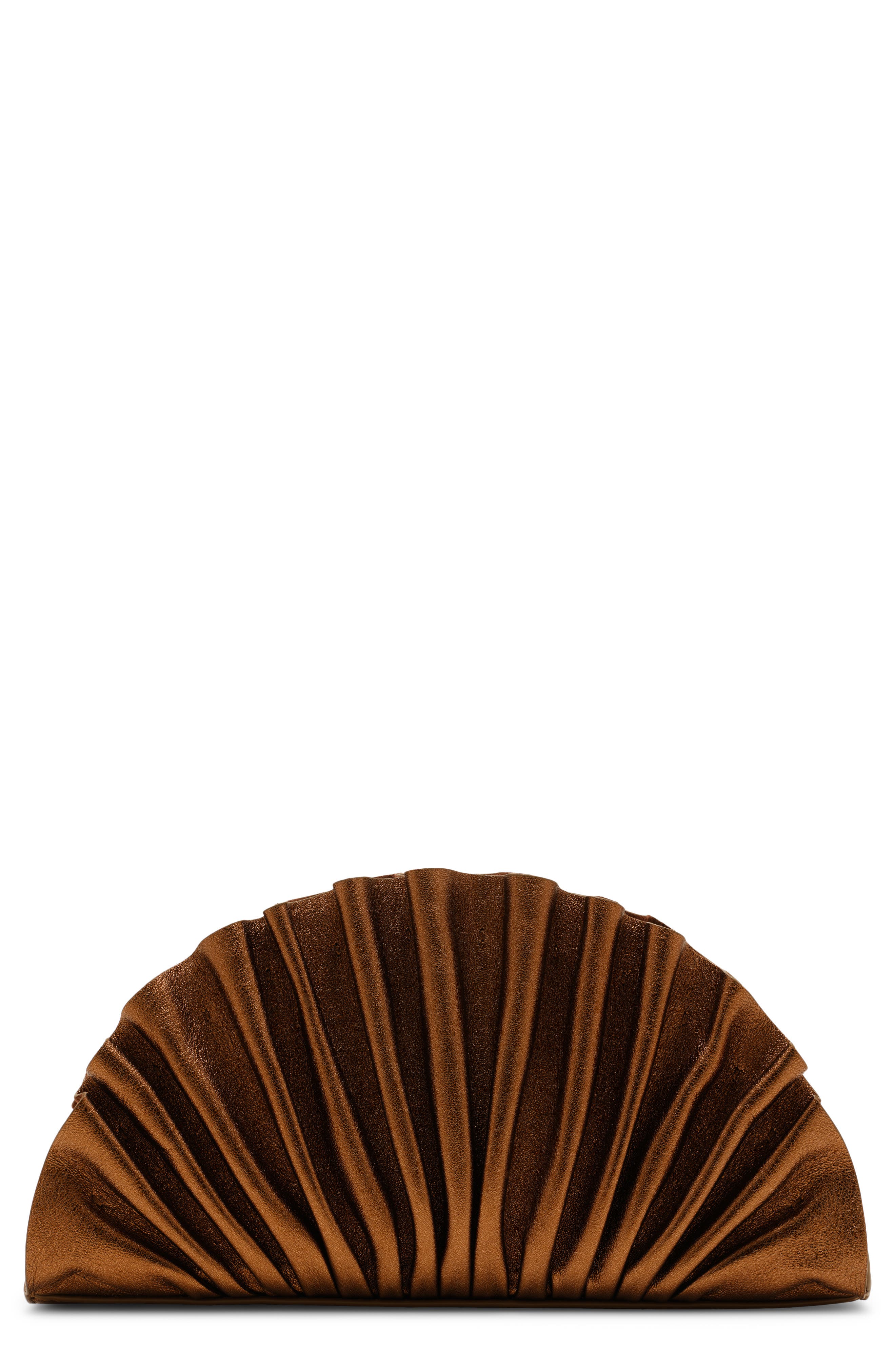 Nala Pleated Leather Clutch, Main, color, BRONZE