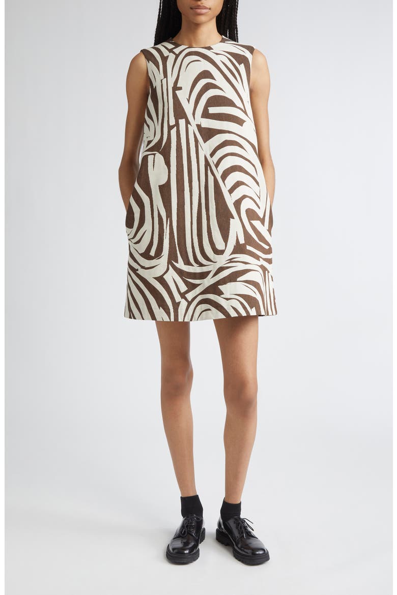 Hahmo Jokuraita Shift Dress, Main, color, LIGHT BEIGE, DARK BROWN