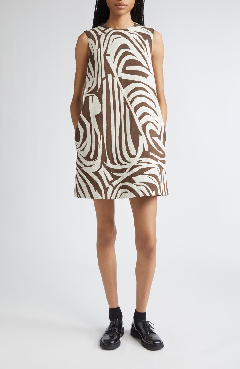 Marimekko Hahmo Jokuraita Shift Dress, Main, color, Light Beige, Dark Brown
