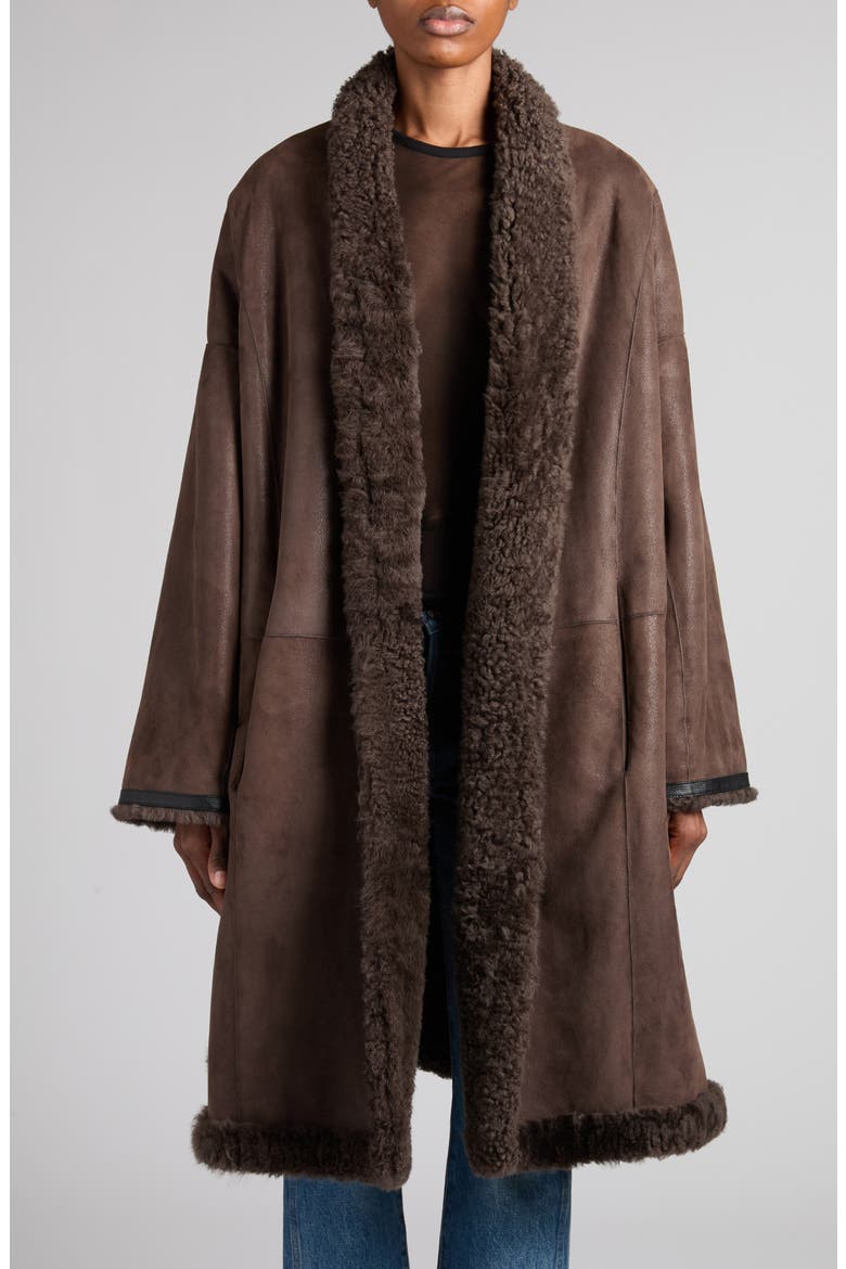 Genuine Shearling Cocoon Coat, Alternate, color, COFFEE/ BLACK