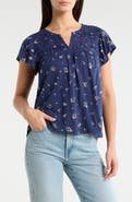 Lucky Brand Floral Flutter Sleeve Cotton Blend Top