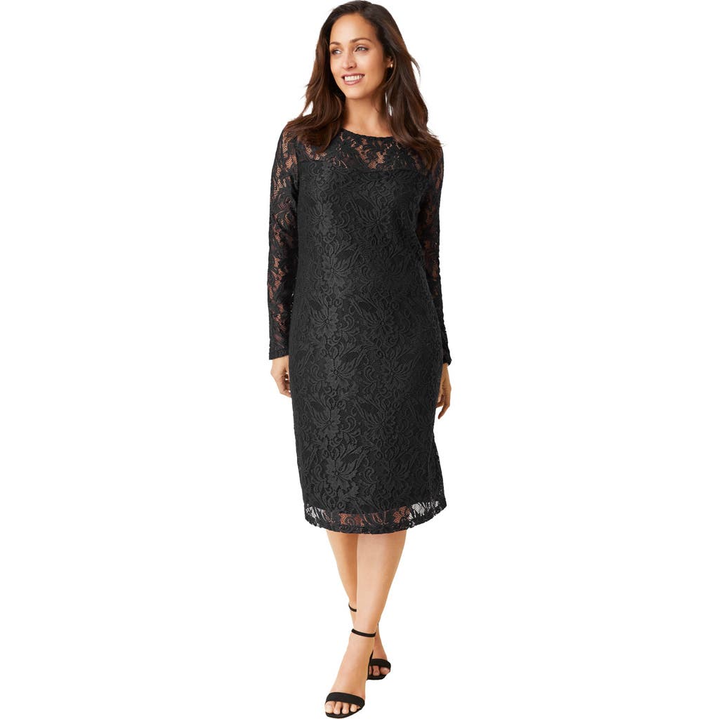 Jessica London Stretch Lace Shift Dress In Black