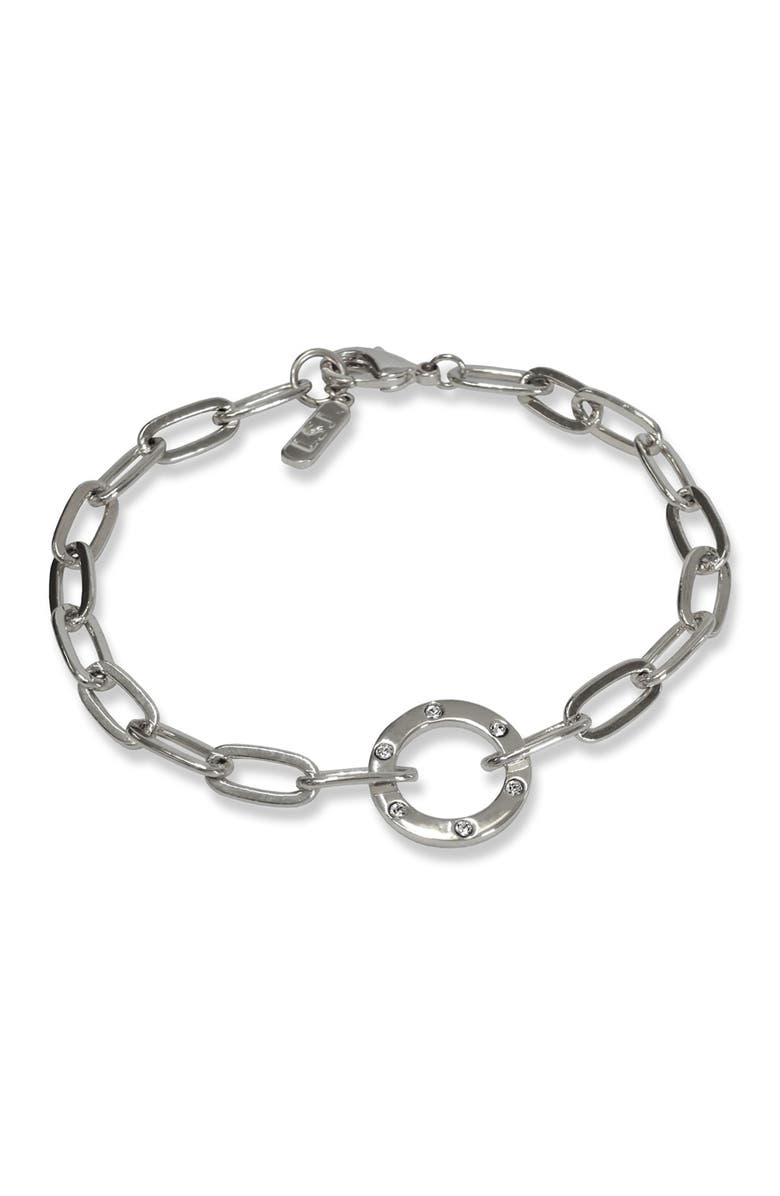 Liza Schwartz Amour Circle CZ Charm Chain Link Bracelet, Main, color, 